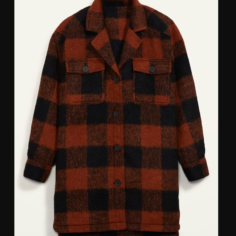 Old Navy Oversized Soft-Brushed Buffalo Plaid Long Western‎ Shacket XL